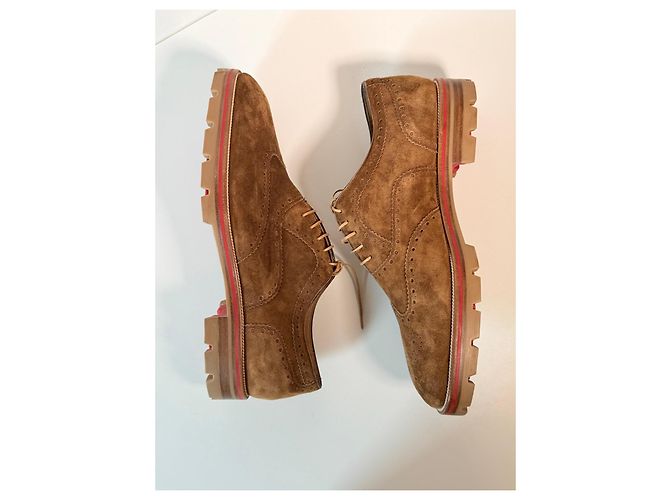 Scarpe Oxford in suede marrone Christian Louboutin - vista 9