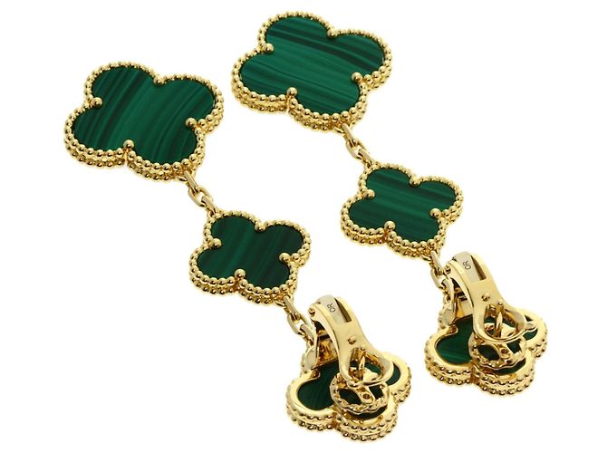 Malachit Ohrringe mit 3 Motiven Magic Alhambra von Van Cleef & Arpels - Ansicht 2