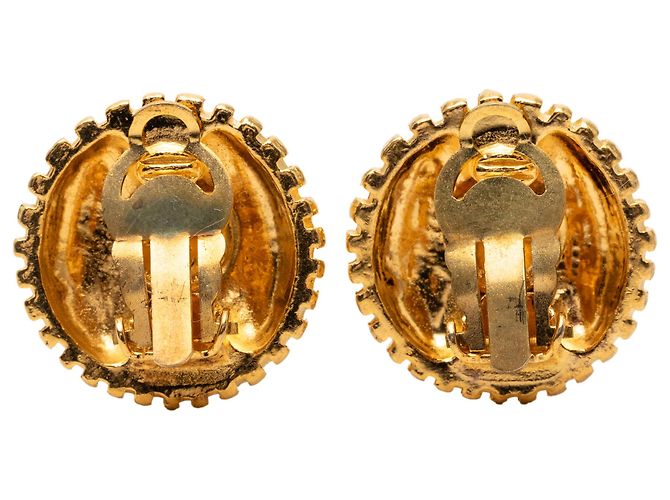 Brincos redondos clip-on CC em ouro banhado Chanel Dourado - vista 2