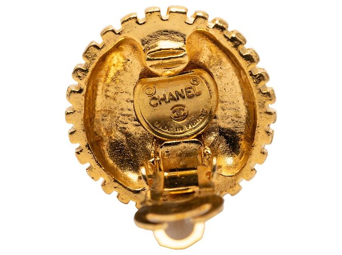 Brincos redondos clip-on CC em ouro banhado Chanel Dourado - vista 3