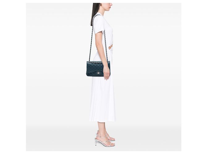 Chanel Blu Jumbo Classico Caviar Doppio - vista 7