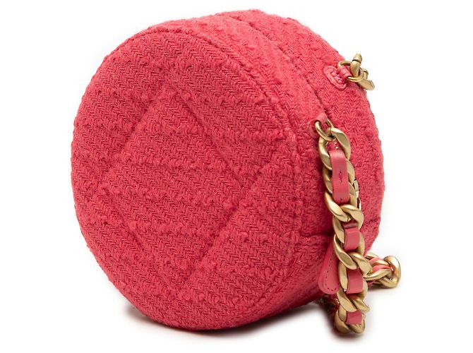 Clutch rotondo in tweed rosa 19 di Chanel con catena - vista 2