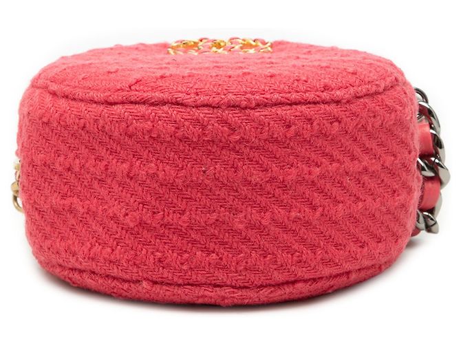 Clutch rotondo in tweed rosa 19 di Chanel con catena - vista 3