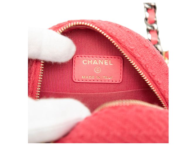 Clutch rotondo in tweed rosa 19 di Chanel con catena - vista 5