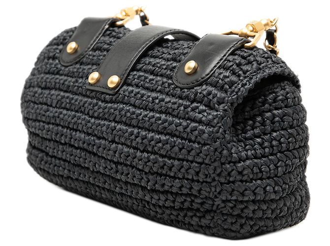 Borsa a tracolla in rafia nera CC di Chanel Nero - vista 2