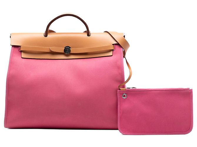 Hermès Borsa Herbag Zip 39 in Tela Rosa - vista 8