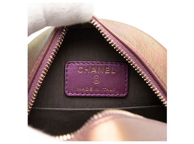 Clutch redonda de piel de cordero iridiscente morado con cadena Chanel Púrpura - vista 5