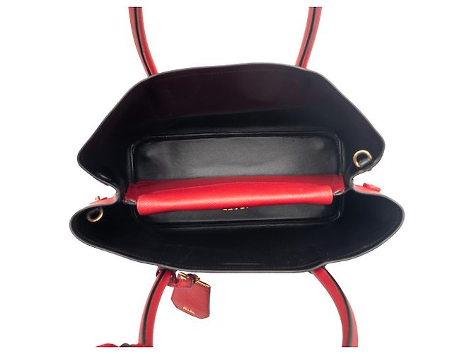Prada Rosso Medio Saffiano Pelle Borsa Doppia - vista 4