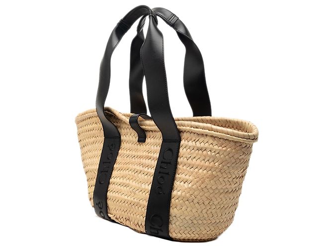 Chloé Beiger Mittlerer Raffia- und Glattleder Sense Basket Tote - Ansicht 2
