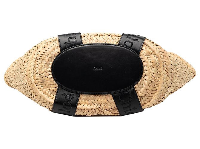 Chloé Beiger Mittlerer Raffia- und Glattleder Sense Basket Tote - Ansicht 3