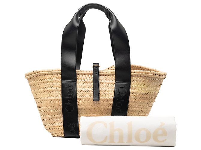 Chloé Beiger Mittlerer Raffia- und Glattleder Sense Basket Tote - Ansicht 9