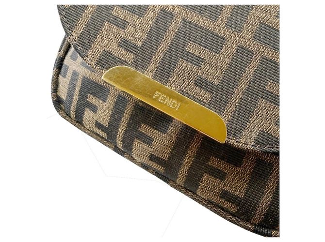 Borsa a spalla in tela e pelle marrone Zucca di Fendi - vista 11
