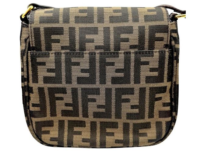 Borsa a spalla in tela e pelle marrone Zucca di Fendi - vista 2
