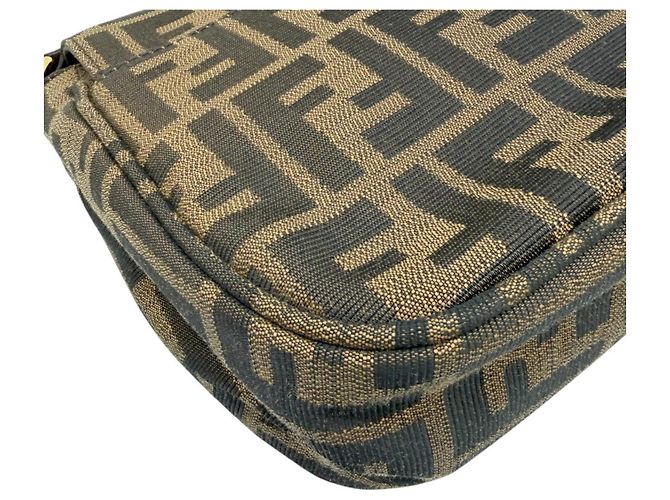 Borsa a spalla in tela e pelle marrone Zucca di Fendi - vista 6