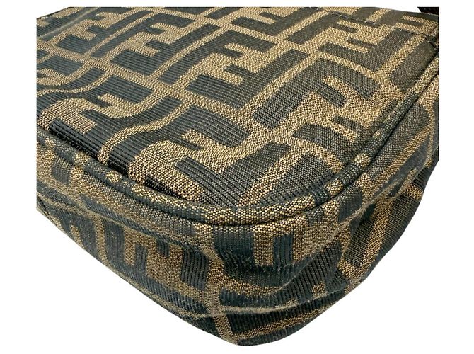 Borsa a spalla in tela e pelle marrone Zucca di Fendi - vista 7