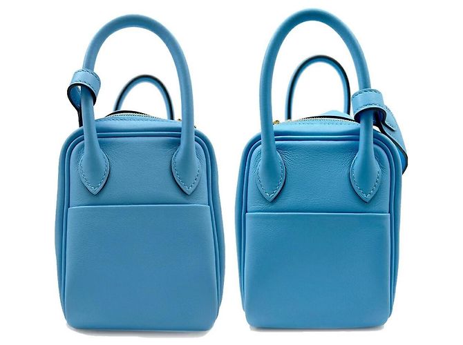 Hermès Borsa tote Hermes Mini Lindy Swift Blu Azteco Blu chiaro - vista 3