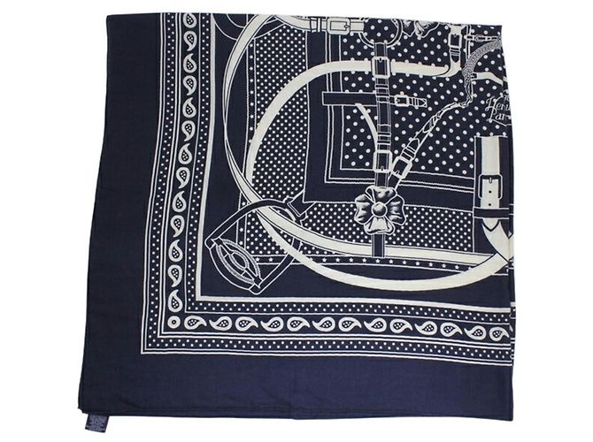 Sciarpa/Stola Hermès Carre Géant 140 Grand Manège Bianco Blu navy - vista 4