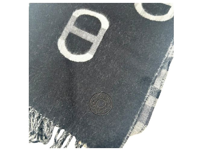 Stola in cashmere Hermès in nero e grigio Marrone - vista 4