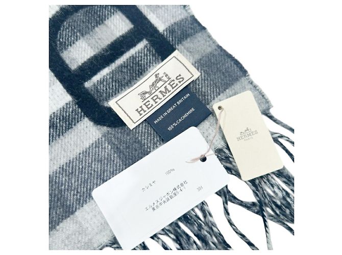 Stola in cashmere Hermès in nero e grigio Marrone - vista 5