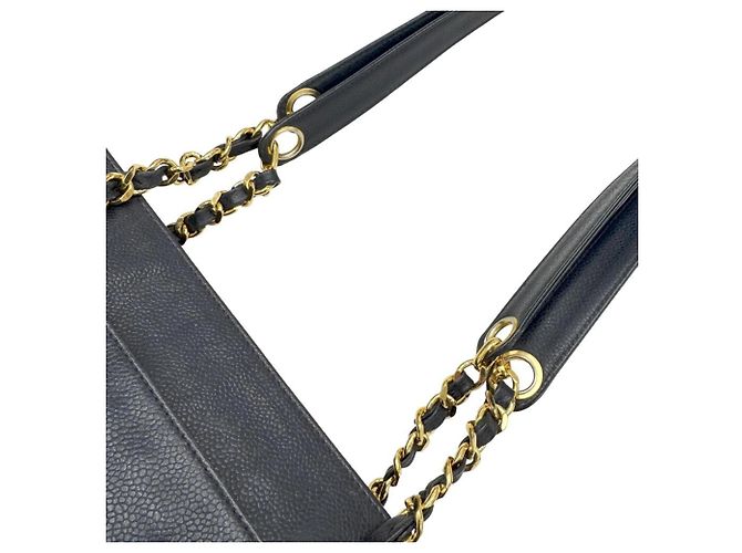 Borsa tote in pelle di vitello grana blu navy Chanel - vista 10