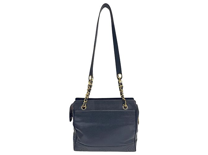 Borsa tote in pelle di vitello grana blu navy Chanel - vista 2
