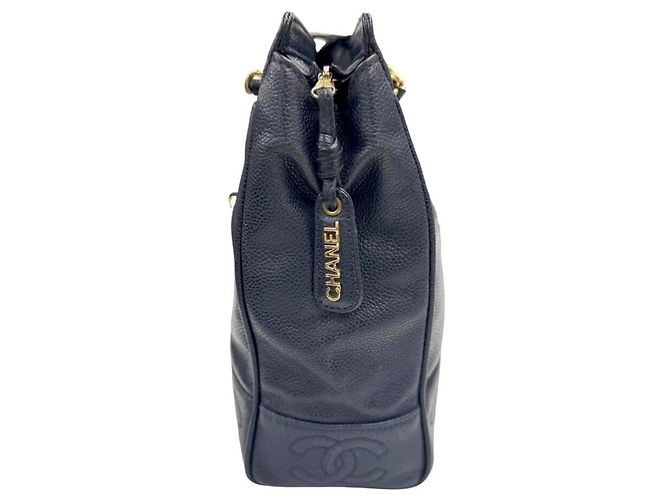 Borsa tote in pelle di vitello grana blu navy Chanel - vista 3