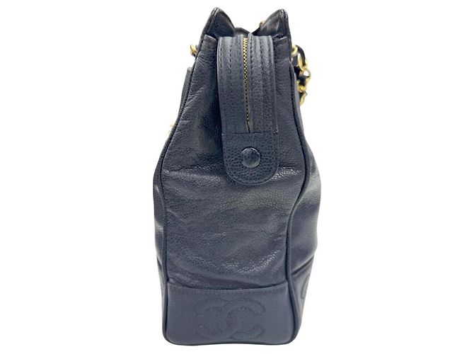 Borsa tote in pelle di vitello grana blu navy Chanel - vista 4
