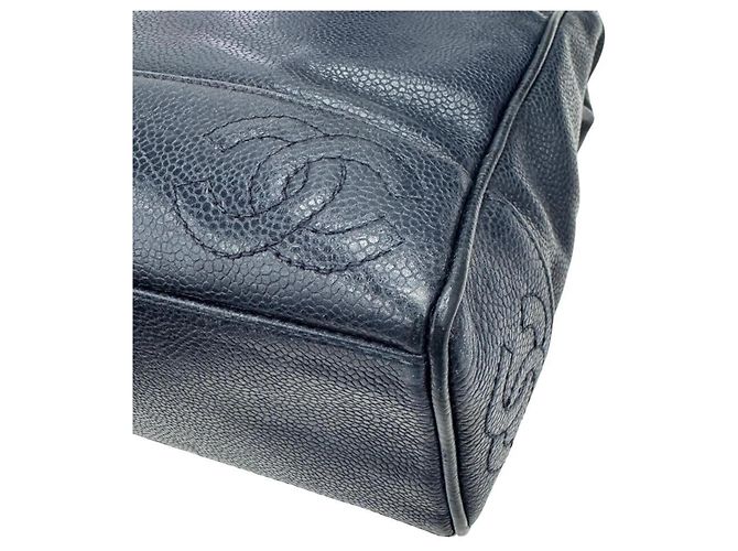 Borsa tote in pelle di vitello grana blu navy Chanel - vista 7