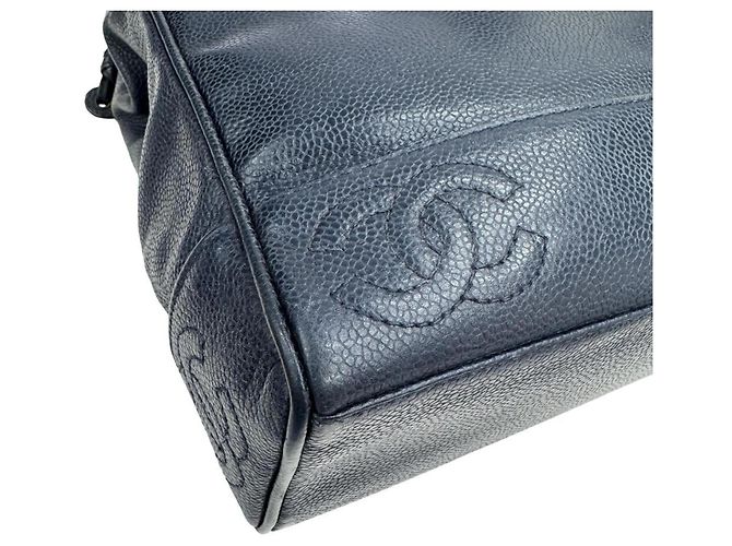 Borsa tote in pelle di vitello grana blu navy Chanel - vista 8