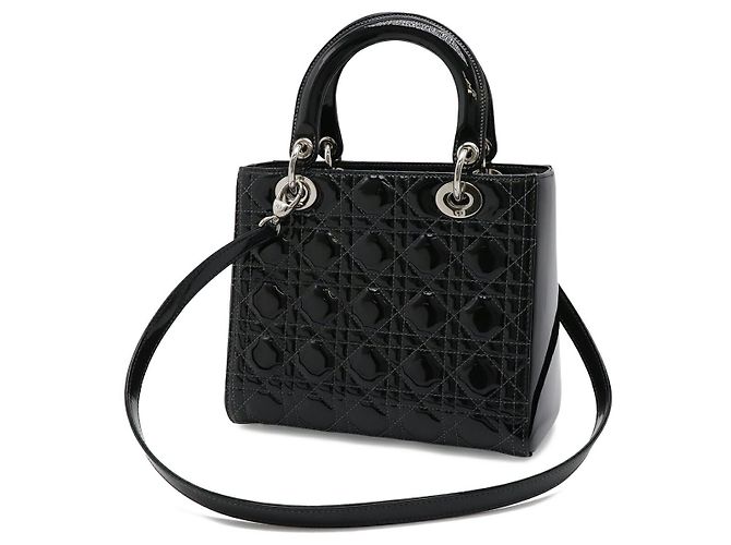 Lady Dior Cannage Handtasche aus Lackleder Schwarz - Ansicht 2