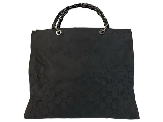 Borsa a mano in nylon Gucci Bamboo Nero - vista 2