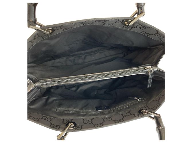 Borsa a mano in nylon Gucci Bamboo Nero - vista 8