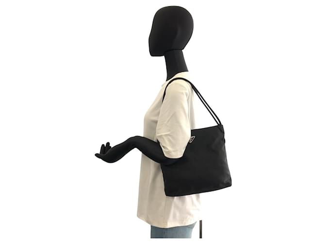 Bolsa tote de nylon com logo triangular Prada Preto - vista 6