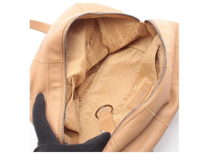 Borsa Boston in pelle beige Chanel Chocolate Bar Marrone - vista 7