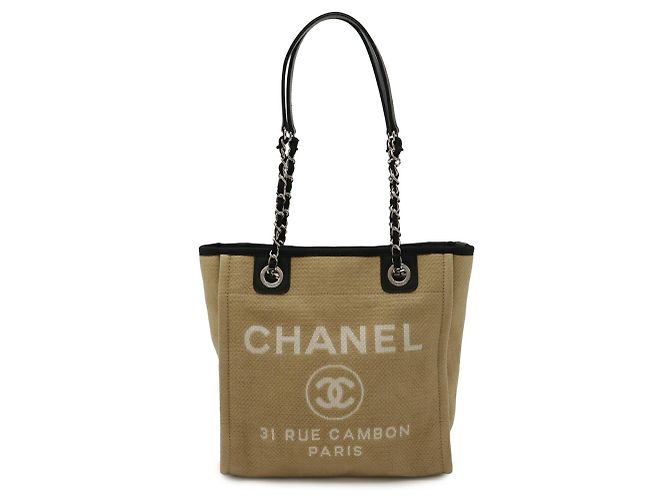 CHANEL Deauville PM Tote Tasche Schwarz Beige - Ansicht 2