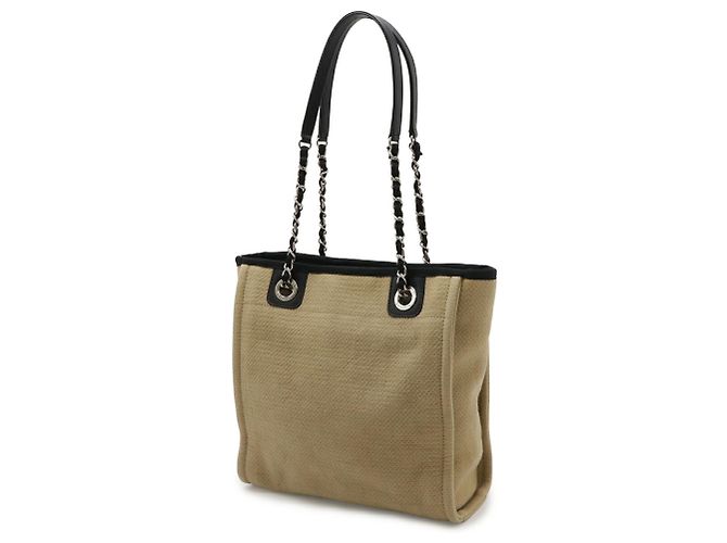 CHANEL Deauville PM Tote Tasche Schwarz Beige - Ansicht 3