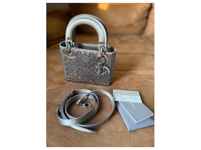 Dior Lady Dior Mini Borsa Argento con Strass - vista 2