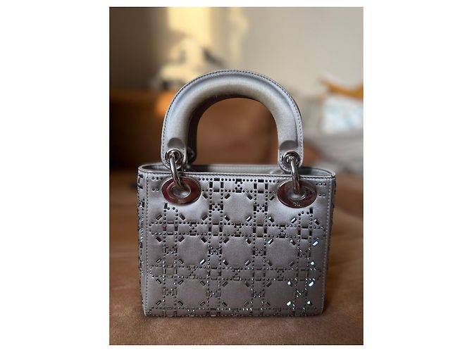 Dior Lady Dior Mini Borsa Argento con Strass - vista 4