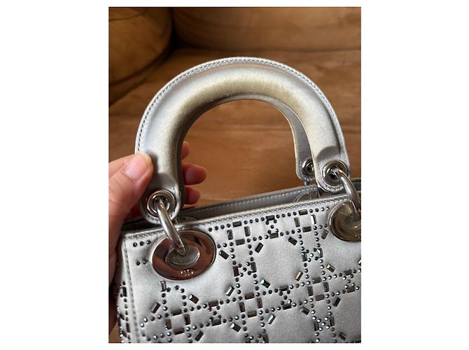 Dior Lady Dior Mini Borsa Argento con Strass - vista 6
