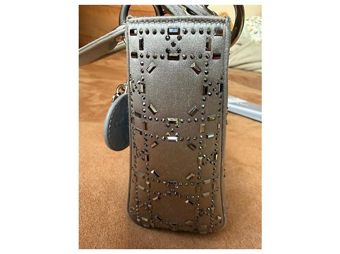 Dior Lady Dior Mini Borsa Argento con Strass - vista 8