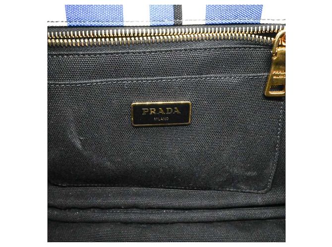 Prada Canapa Handtasche Schwarz Blau Weiß Canvas - Ansicht 11