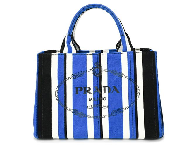 Prada Canapa Handtasche Schwarz Blau Weiß Canvas - Ansicht 2