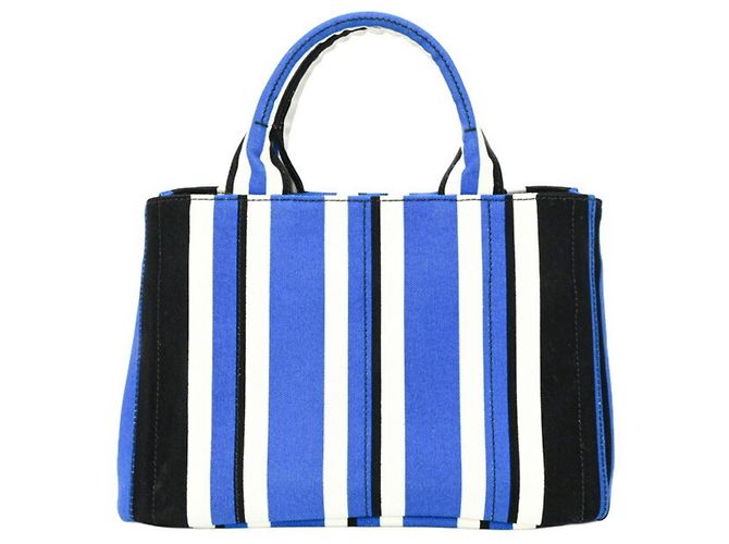 Prada Canapa Handtasche Schwarz Blau Weiß Canvas - Ansicht 3