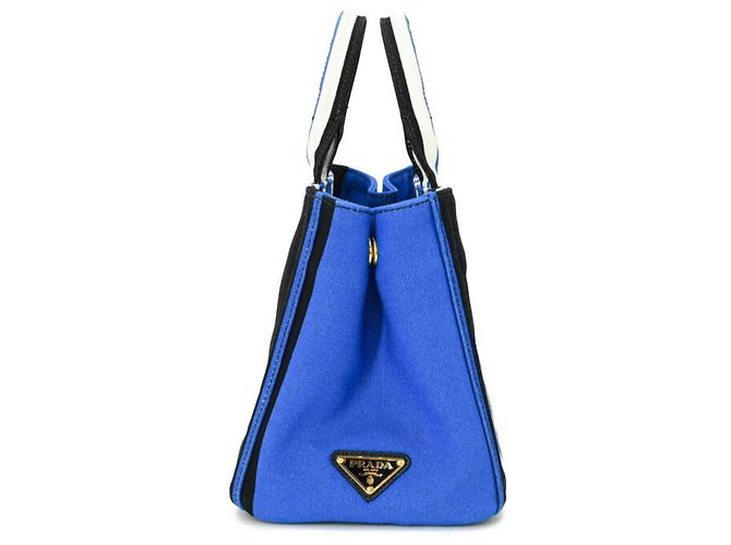 Prada Canapa Handtasche Schwarz Blau Weiß Canvas - Ansicht 4