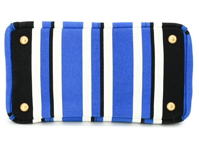 Prada Canapa Handtasche Schwarz Blau Weiß Canvas - Ansicht 6