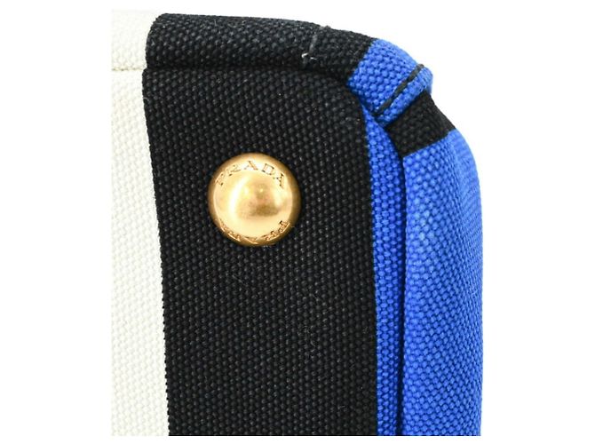 Prada Canapa Handtasche Schwarz Blau Weiß Canvas - Ansicht 7