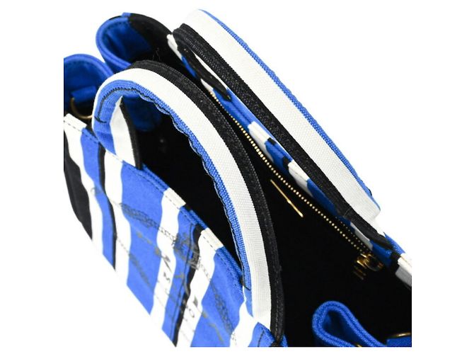 Prada Canapa Handtasche Schwarz Blau Weiß Canvas - Ansicht 8