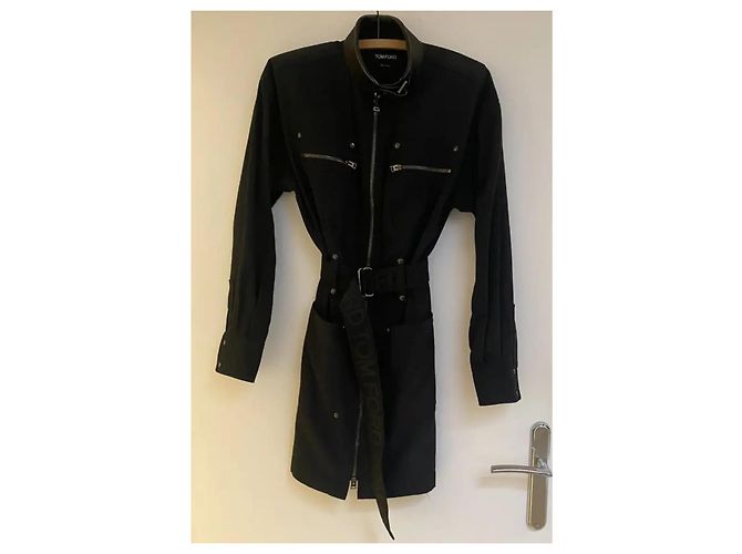 Tom Ford Kleid Schwarz mit Lederdetails 38IT - Ansicht 3