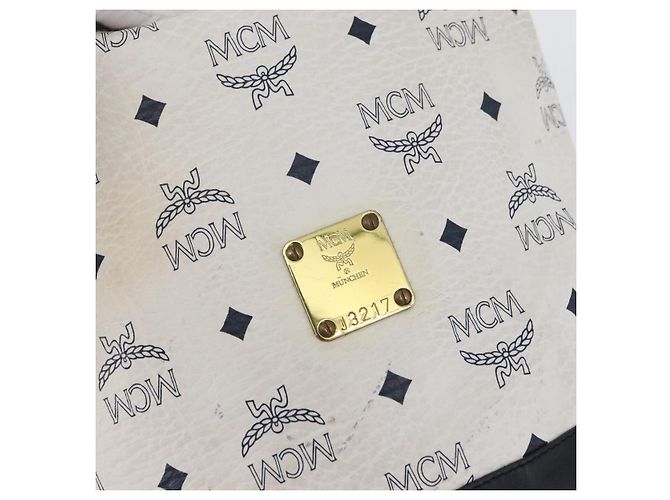 Borsa a Spalla MCM Vicetos Logogram in Pelle PVC Bianco e Oro Auth 173499 D'oro - vista 14