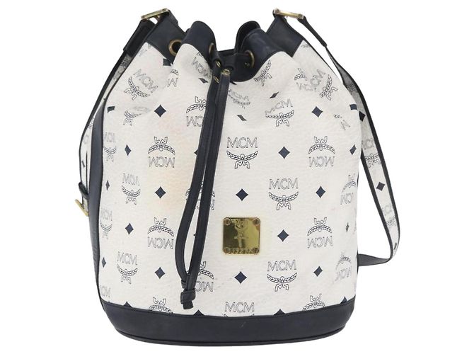 Borsa a Spalla MCM Vicetos Logogram in Pelle PVC Bianco e Oro Auth 173499 D'oro - vista 2